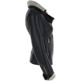 Womens Luxury Shearling Jacket Black/cream: P-47