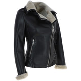 Womens Luxury Shearling Jacket Black/cream: P-47