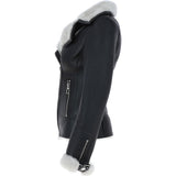 Womens Luxury Shearling Jacket Black/white: P-47