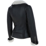 Womens Luxury Shearling Jacket Black/white: P-47