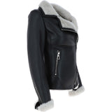 Womens Luxury Shearling Jacket Black/white: P-47