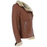 Womens Luxury Shearling Jacket Tan: P-47