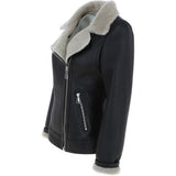 Womens Luxury Shearling Jacket Black/cream: P-48