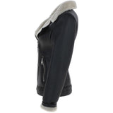 Womens Luxury Shearling Jacket Black/cream: P-48