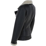 Womens Luxury Shearling Jacket Black/cream: P-48