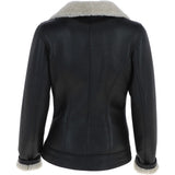 Womens Luxury Shearling Jacket Black/cream: P-48