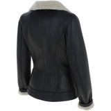Womens Luxury Shearling Jacket Black/cream: P-48