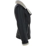 Womens Luxury Shearling Jacket Black/cream: P-48