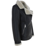 Womens Luxury Shearling Jacket Black/cream: P-48