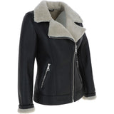 Womens Luxury Shearling Jacket Black/cream: P-48