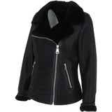 Womens Luxury Shearling Jacket Black: P-48