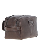 Mens Leather Toiletry Wash Bag Brown: Row