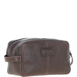 Mens Leather Toiletry Wash Bag Brown: Row