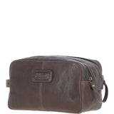 Mens Leather Toiletry Wash Bag Brown: Row