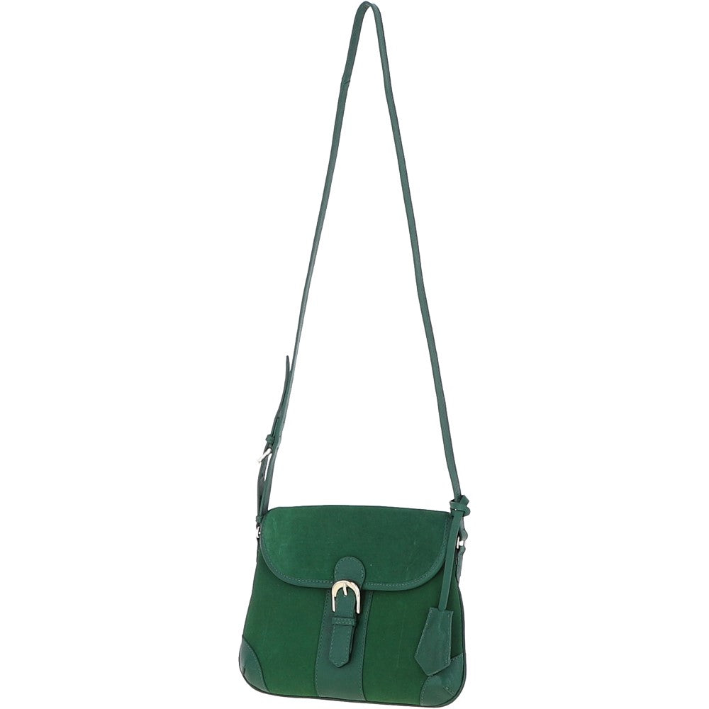 Ashwood Suede & Leather Medium Shoulder Bag Green: S-12