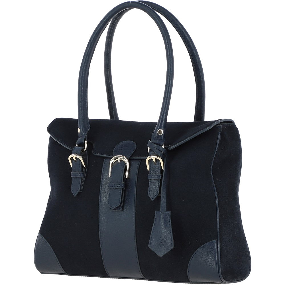 Ashwood Two Section Flap Over Suede Tote Bag Navy: S-14