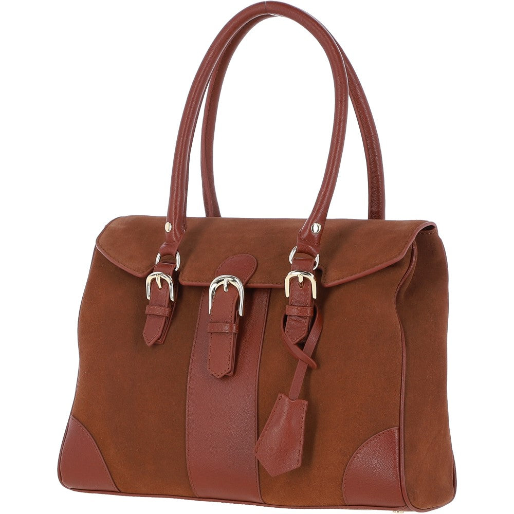 Ashwood Two Section Flap Over Suede Tote Bag Tan: S-14