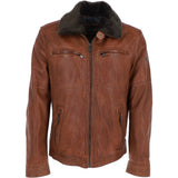 Leather Jacket With Detachable Collar Cognac: SANDOR