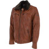 Leather Jacket With Detachable Collar Cognac: SANDOR