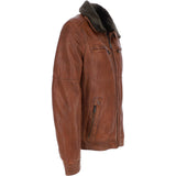 Leather Jacket With Detachable Collar Cognac: SANDOR
