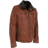 Leather Jacket With Detachable Collar Cognac: SANDOR