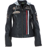 Women's Detachable Hood Leather Biker Jacket Black: Sofi