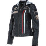 Women's Detachable Hood Leather Biker Jacket Black: Sofi