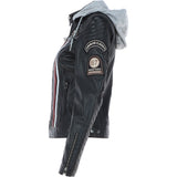 Women's Detachable Hood Leather Biker Jacket Black: Sofi