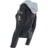 Women's Detachable Hood Leather Biker Jacket Black: Sofi
