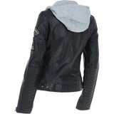 Women's Detachable Hood Leather Biker Jacket Black: Sofi