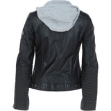 Women's Detachable Hood Leather Biker Jacket Black: Sofi