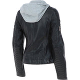 Women's Detachable Hood Leather Biker Jacket Black: Sofi