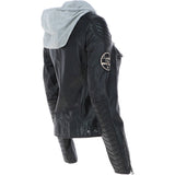 Women's Detachable Hood Leather Biker Jacket Black: Sofi