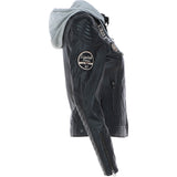 Women's Detachable Hood Leather Biker Jacket Black: Sofi