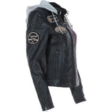 Women's Detachable Hood Leather Biker Jacket Black: Sofi