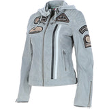 Women's Detachable Hood Leather Biker Jacket Grey: Sofi