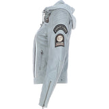 Women's Detachable Hood Leather Biker Jacket Grey: Sofi