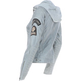 Women's Detachable Hood Leather Biker Jacket Grey: Sofi