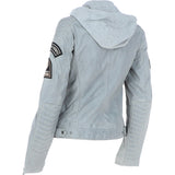 Women's Detachable Hood Leather Biker Jacket Grey: Sofi