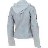 Women's Detachable Hood Leather Biker Jacket Grey: Sofi