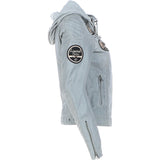 Women's Detachable Hood Leather Biker Jacket Grey: Sofi