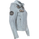 Women's Detachable Hood Leather Biker Jacket Grey: Sofi