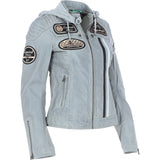 Women's Detachable Hood Leather Biker Jacket Grey: Sofi