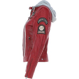 Women's Detachable Hood Leather Biker Jacket Red: Sofi