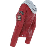 Women's Detachable Hood Leather Biker Jacket Red: Sofi