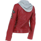 Women's Detachable Hood Leather Biker Jacket Red: Sofi