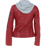 Women's Detachable Hood Leather Biker Jacket Red: Sofi