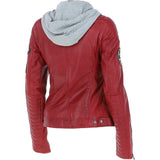 Women's Detachable Hood Leather Biker Jacket Red: Sofi
