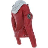 Women's Detachable Hood Leather Biker Jacket Red: Sofi