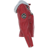 Women's Detachable Hood Leather Biker Jacket Red: Sofi